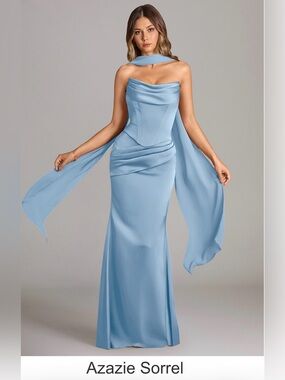 Azazie Sorrel powder Blue Evening Gown bridesmaid dress